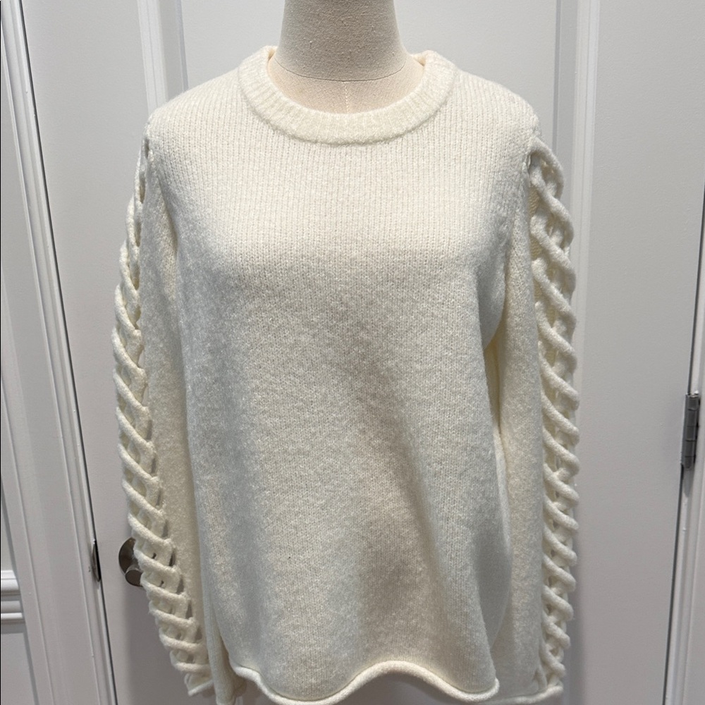 Philosophy Cream Sweater with Braided bell sleeves. Size S new without tag.